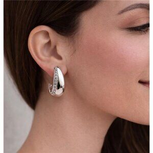 Mixit Silver Tone Half Hoop Earrings 1 In Teardrop Clear Crystal Hypoallergenic